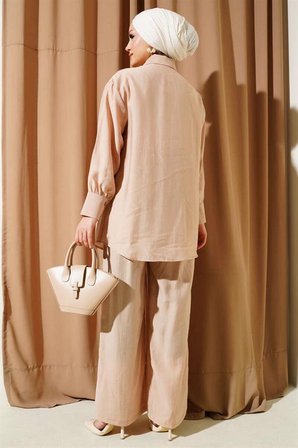 Eyelet Detailed Tunic 2 Piece Set Camel