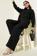 Eyelet Detailed Tunic 2 Piece Set Black