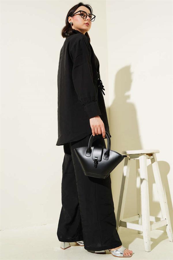 Eyelet Detailed Tunic 2 Piece Set Black