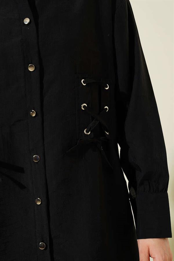 Eyelet Detailed Tunic 2 Piece Set Black