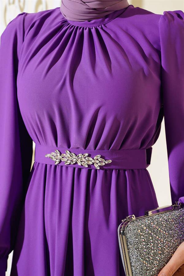 Violet Dress with Stone Belt
