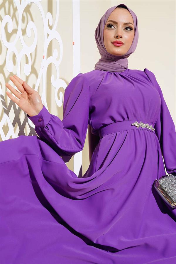 Violet Dress with Stone Belt
