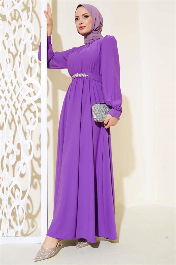 Violet Dress with Stone Belt