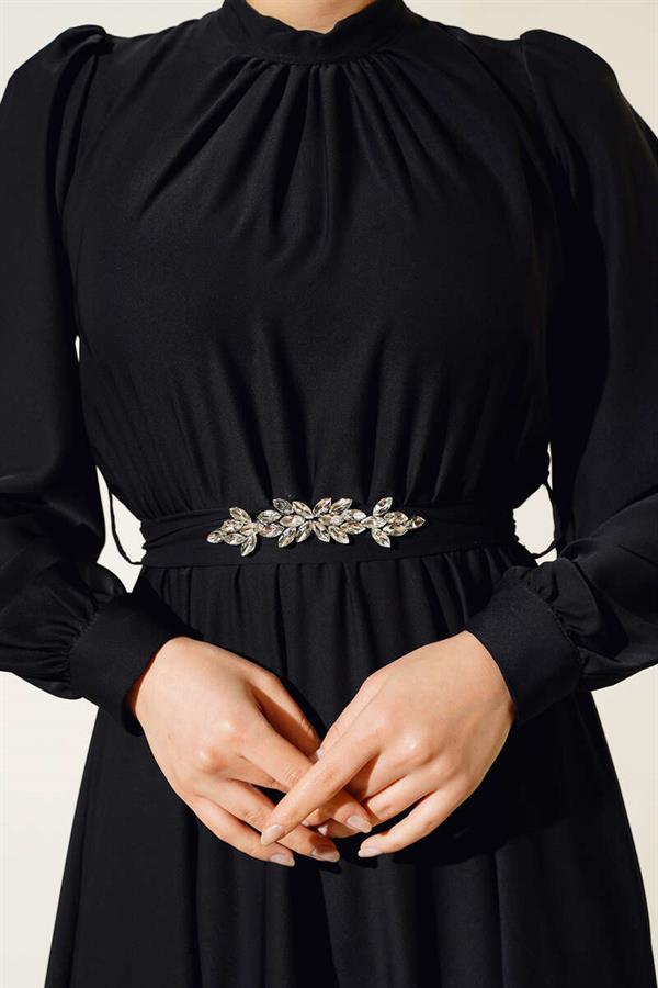 Stone Belted Dress Black