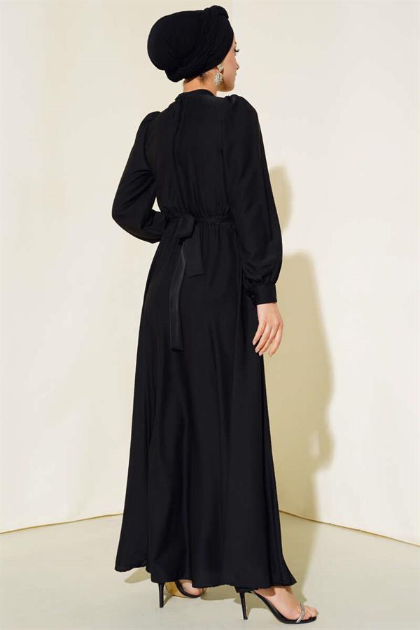 Stone Belted Dress Black