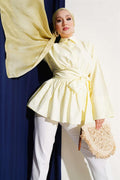Half-Buttoned Tunic with Gathered Belt in Yellow
