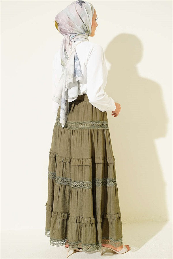 Belted Lace Skirt, Khaki