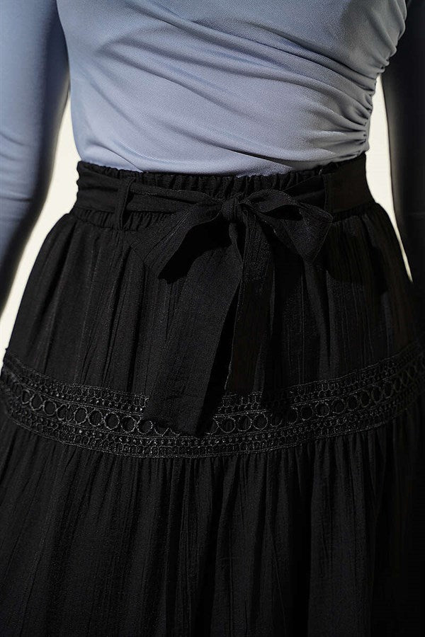 Belted Lace Skirt, Black
