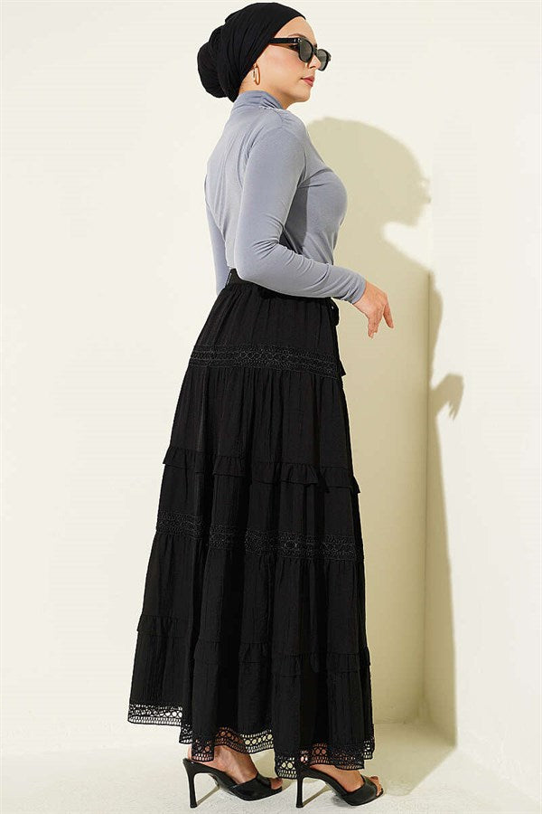 Belted Lace Skirt, Black