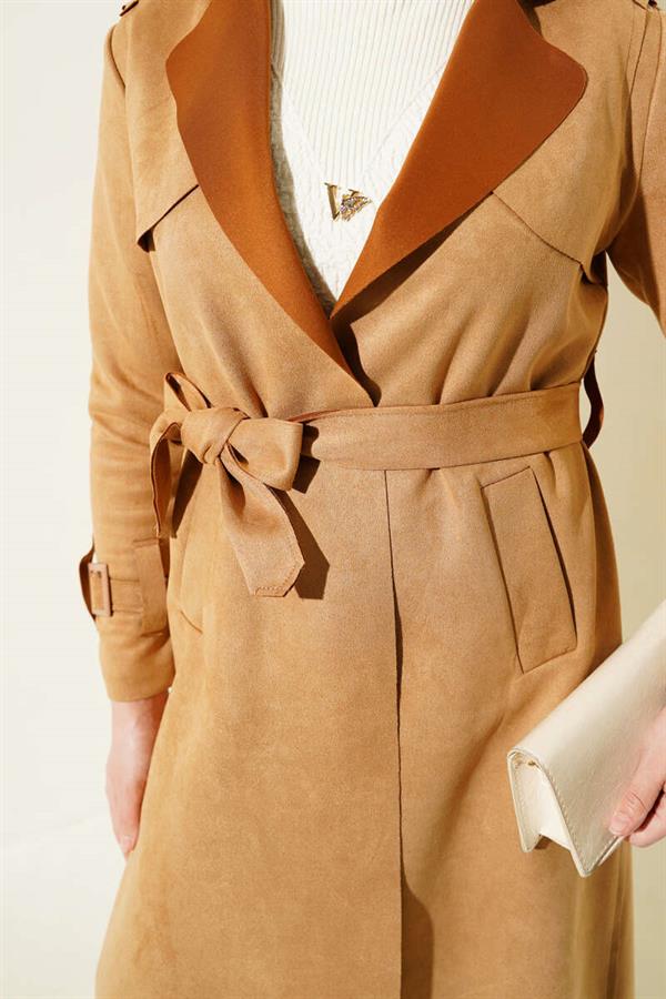Belted Arabboy Suede Trench Coat Biscuit