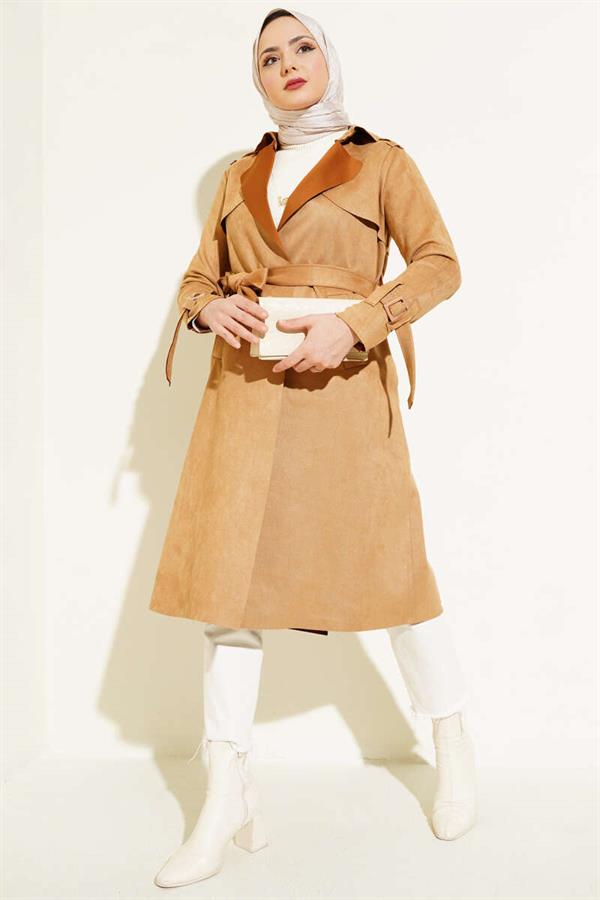 Belted Arabboy Suede Trench Coat Biscuit