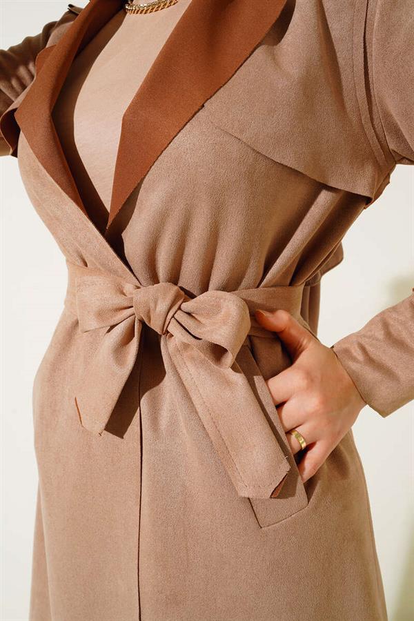 Belted Arabboy Suede Trench Coat Camel