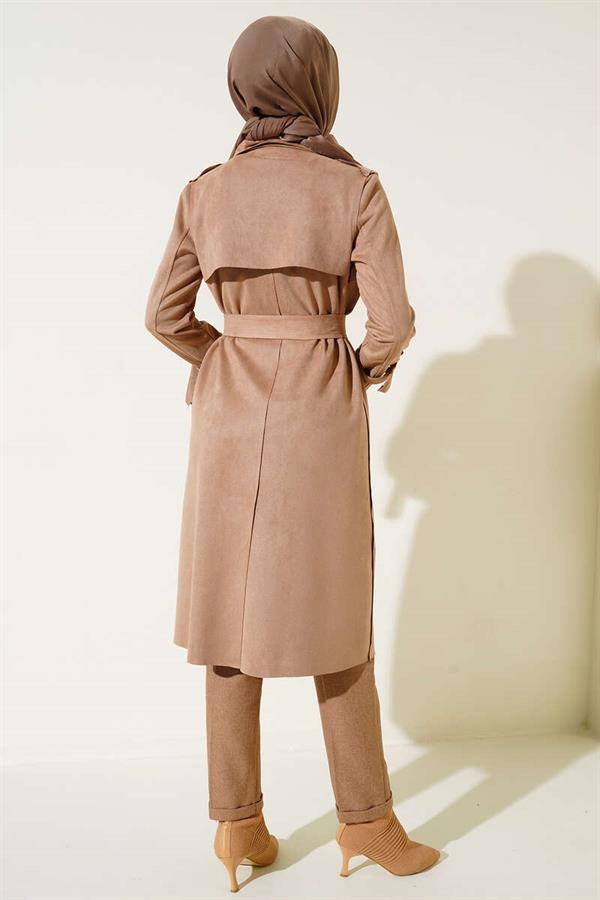 Belted Arabboy Suede Trench Coat Camel