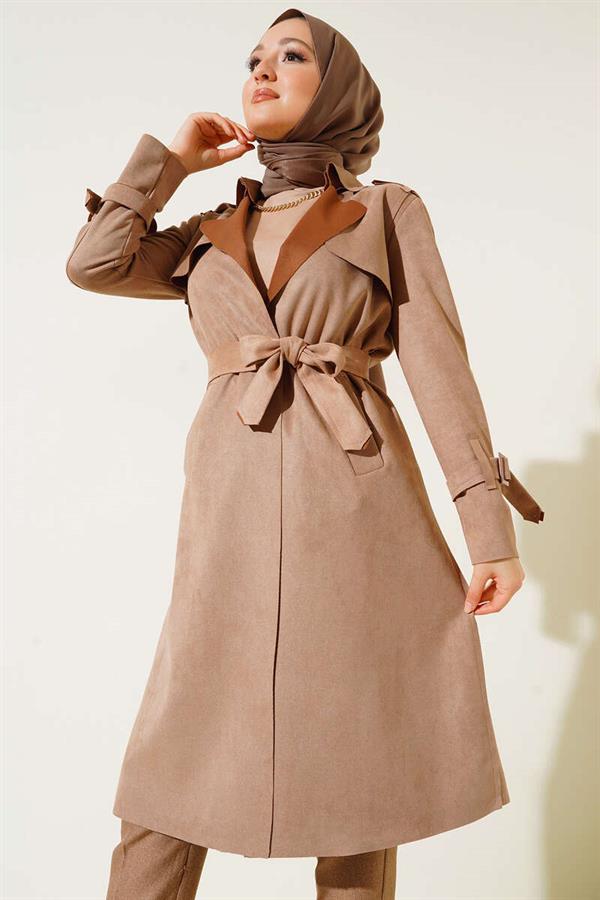 Belted Arabboy Suede Trench Coat Camel