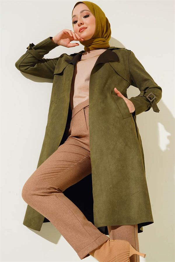Belted Arabboy Suede Trench Coat Khaki