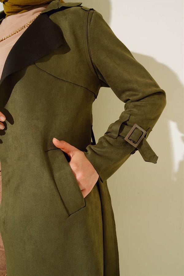 Belted Arabboy Suede Trench Coat Khaki