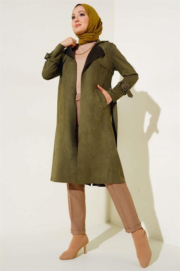 Belted Arabboy Suede Trench Coat Khaki