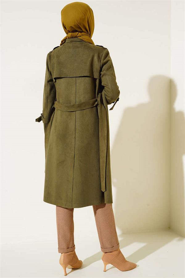 Belted Arabboy Suede Trench Coat Khaki