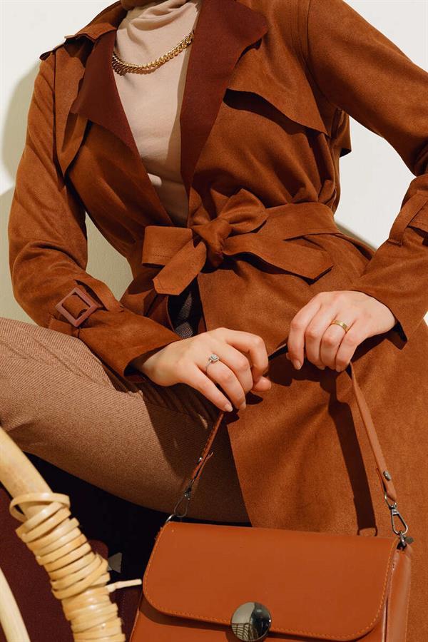 Belted Arabboy Suede Trench Coat Tan