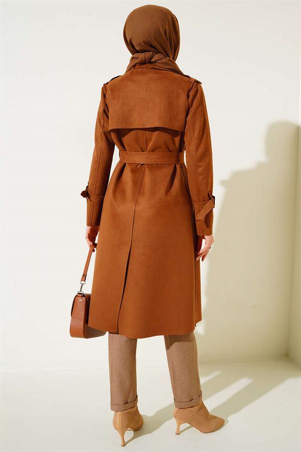 Belted Arabboy Suede Trench Coat Tan