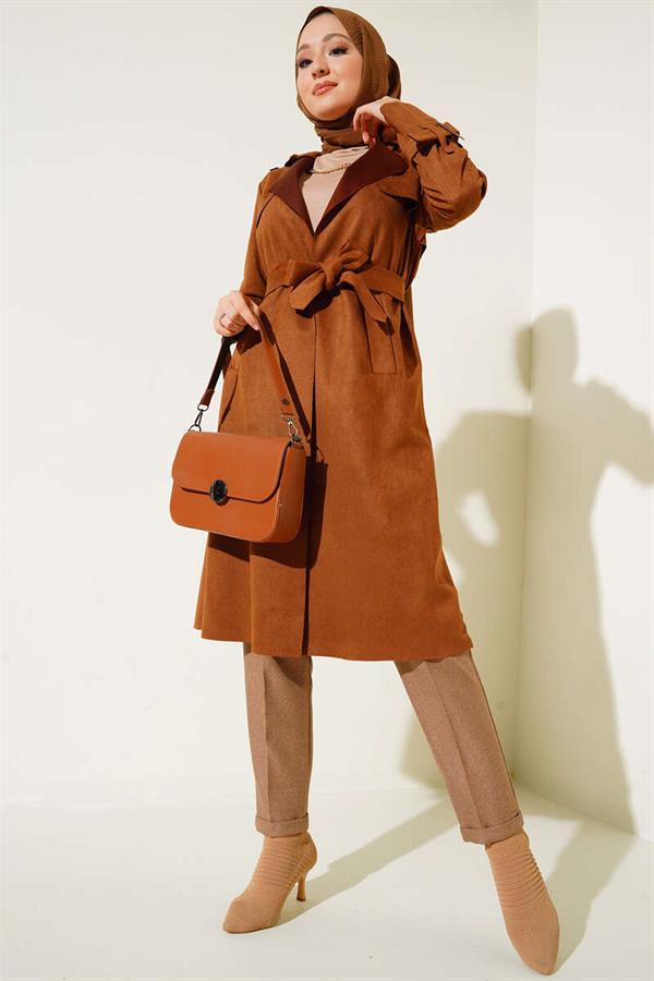 Belted Arabboy Suede Trench Coat Tan
