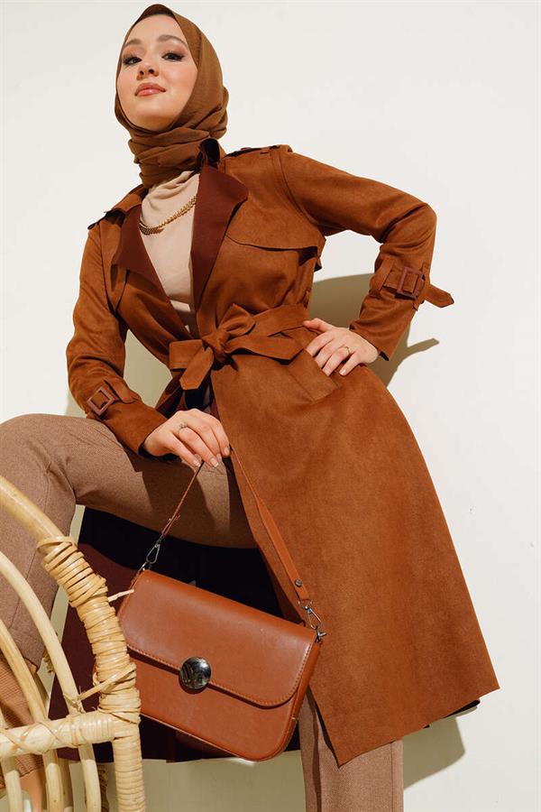 Belted Arabboy Suede Trench Coat Tan