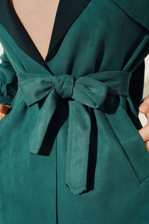 Belted Arabboy Suede Trench Coat Emerald Green
