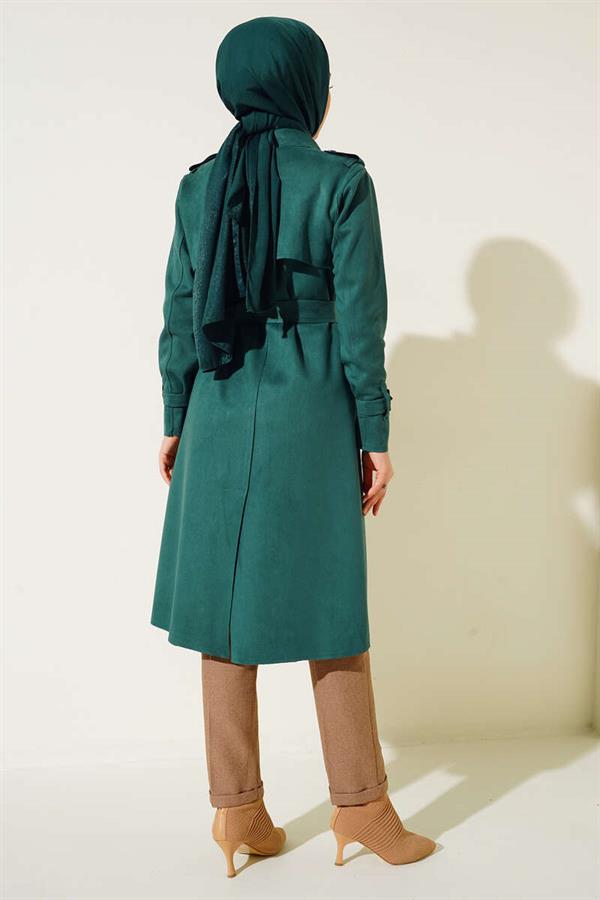Belted Arabboy Suede Trench Coat Emerald Green