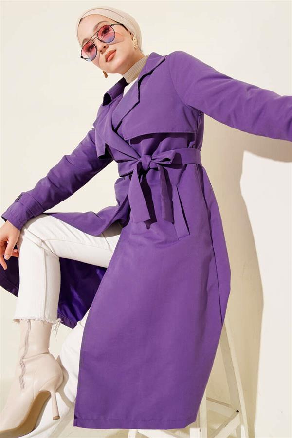 Belted Arabboy Trench Coat Purple