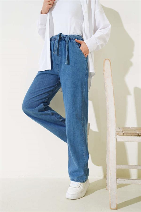 Belted Waist Elastic Jeans Trousers Jeans