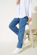 Belted Waist Elastic Jeans Trousers Jeans