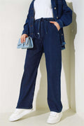 Belted Waist Elastic Jeans Navy Blue