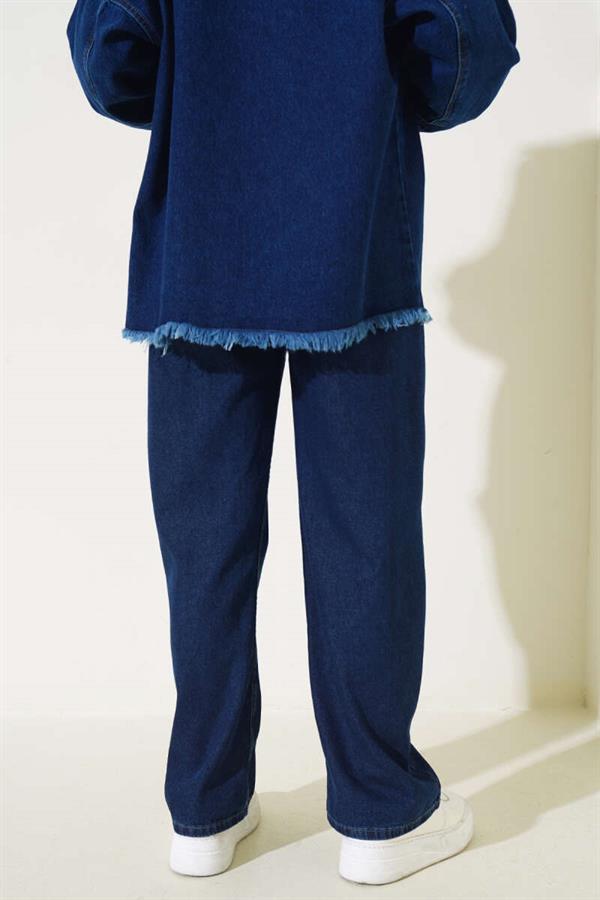 Belted Waist Elastic Jeans Navy Blue