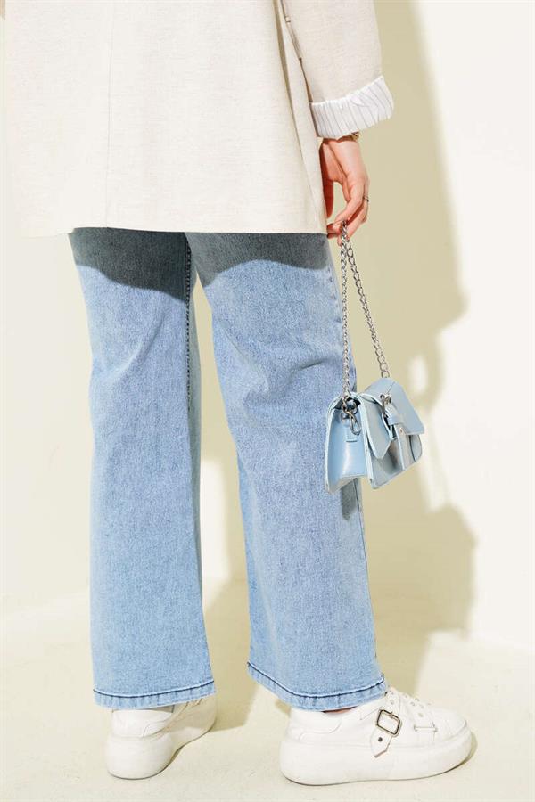 Belted Elastic Waist Jeans Denim Blue