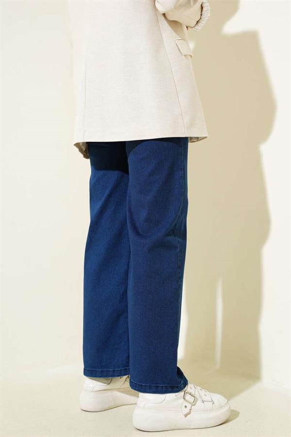 Belted Elastic Waist Jeans Navy Blue