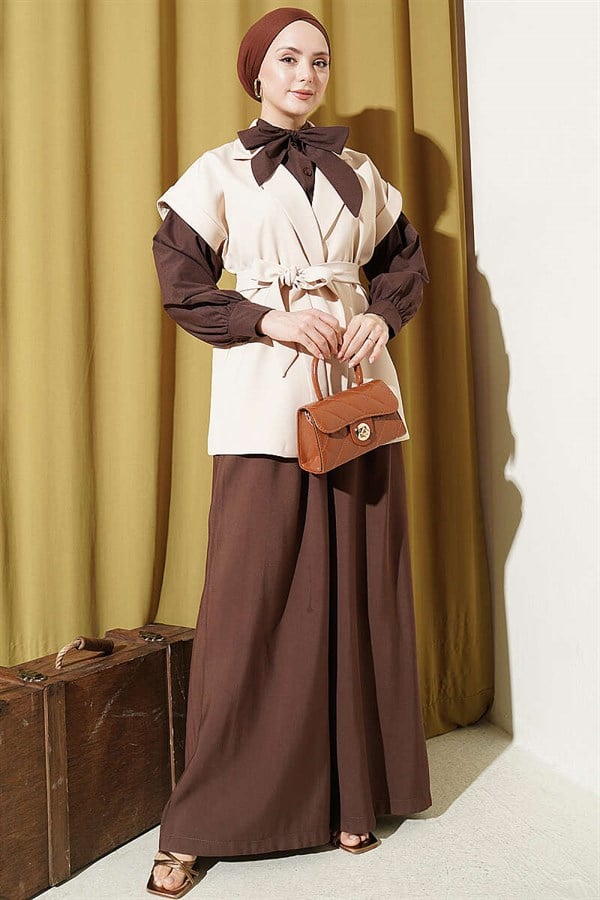 Belted Blazer Vest, Beige
