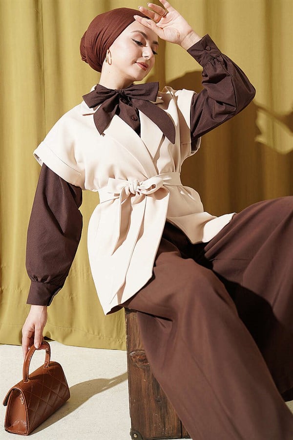Belted Blazer Vest, Beige