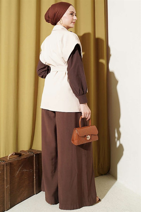 Belted Blazer Vest, Beige