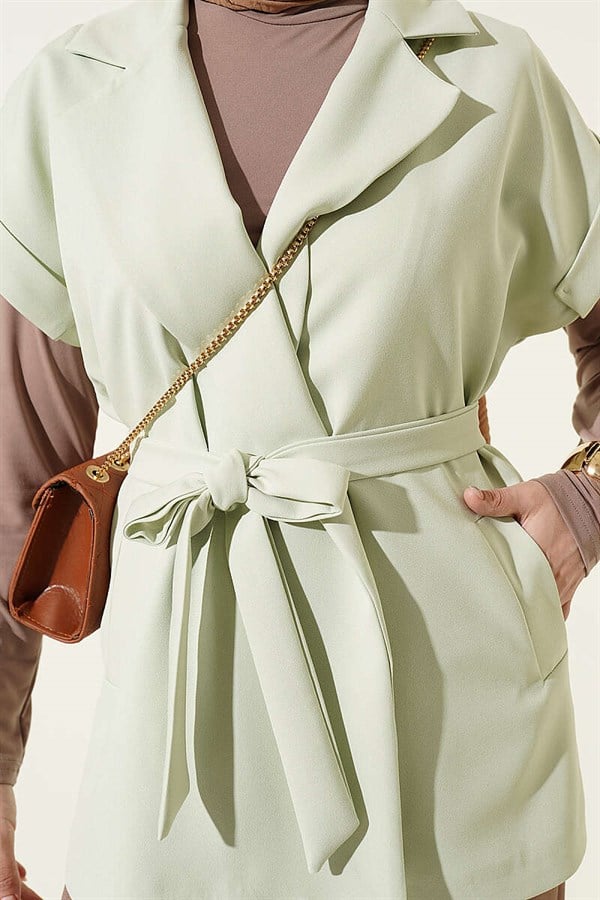 Belted Blazer Vest, Light Green
