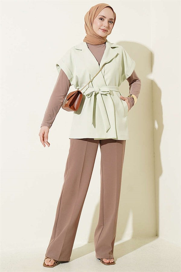 Belted Blazer Vest, Light Green
