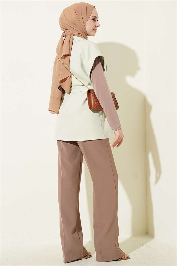 Belted Blazer Vest, Light Green