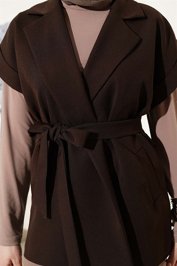 Belted Blazer Vest Coffee