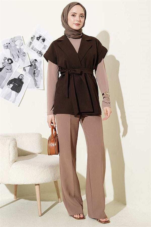 Belted Blazer Vest Coffee