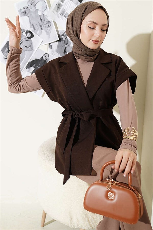 Belted Blazer Vest Coffee