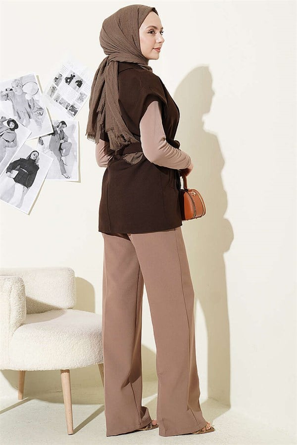 Belted Blazer Vest Coffee