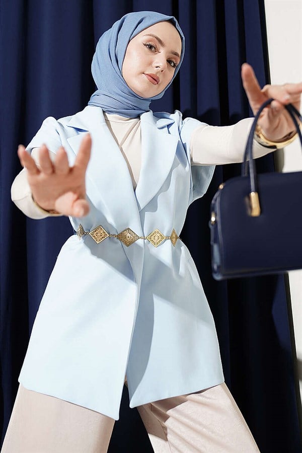 Belted Blazer Vest Blue