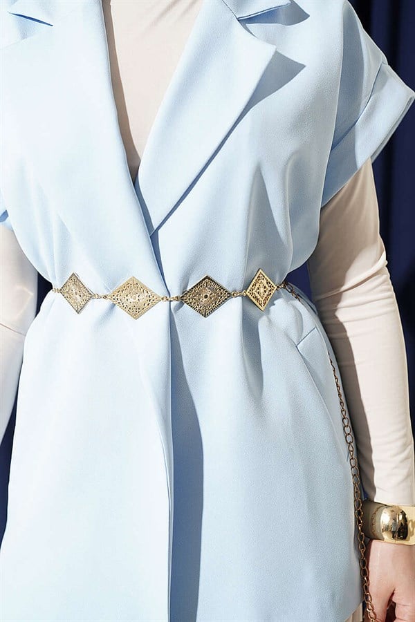Belted Blazer Vest Blue