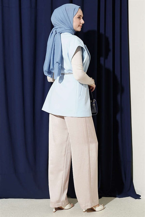 Belted Blazer Vest Blue