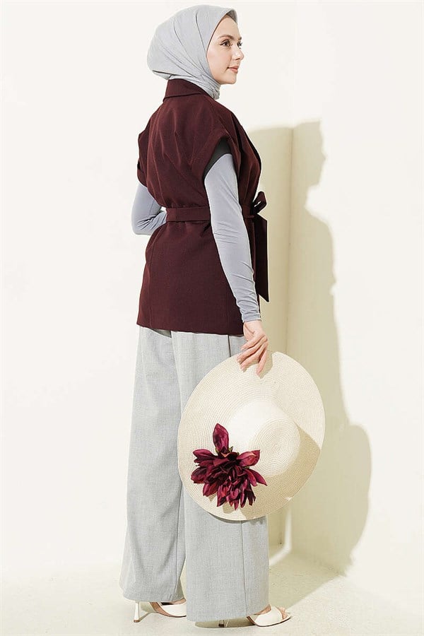 Belted Blazer Vest, Plum