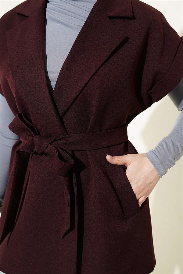 Belted Blazer Vest, Plum